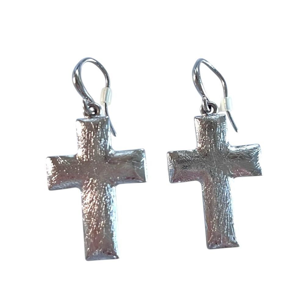 Brushed Silver Cross Earrings